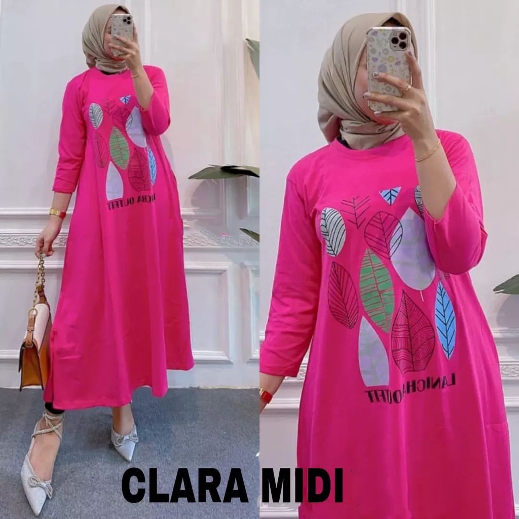 CLARA MIDI DRESS BAHAN KAOS KATUN COMBED 24s MOTIF POLOS APLIKASI SABLON UKURAN M L XL DAN XXL MIDI DRESS JUMBO WANITA TERBARU 2023 ATASAN WANITA KOREAN STYLE GAMIS WANITA CASUAL VIRAL BAJU KAOS OVERSIZE