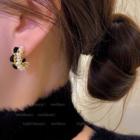 3pcs Anting Stud Bahan 925 Silver Warna Hitam Gaya Korea Untuk Musim Dingin