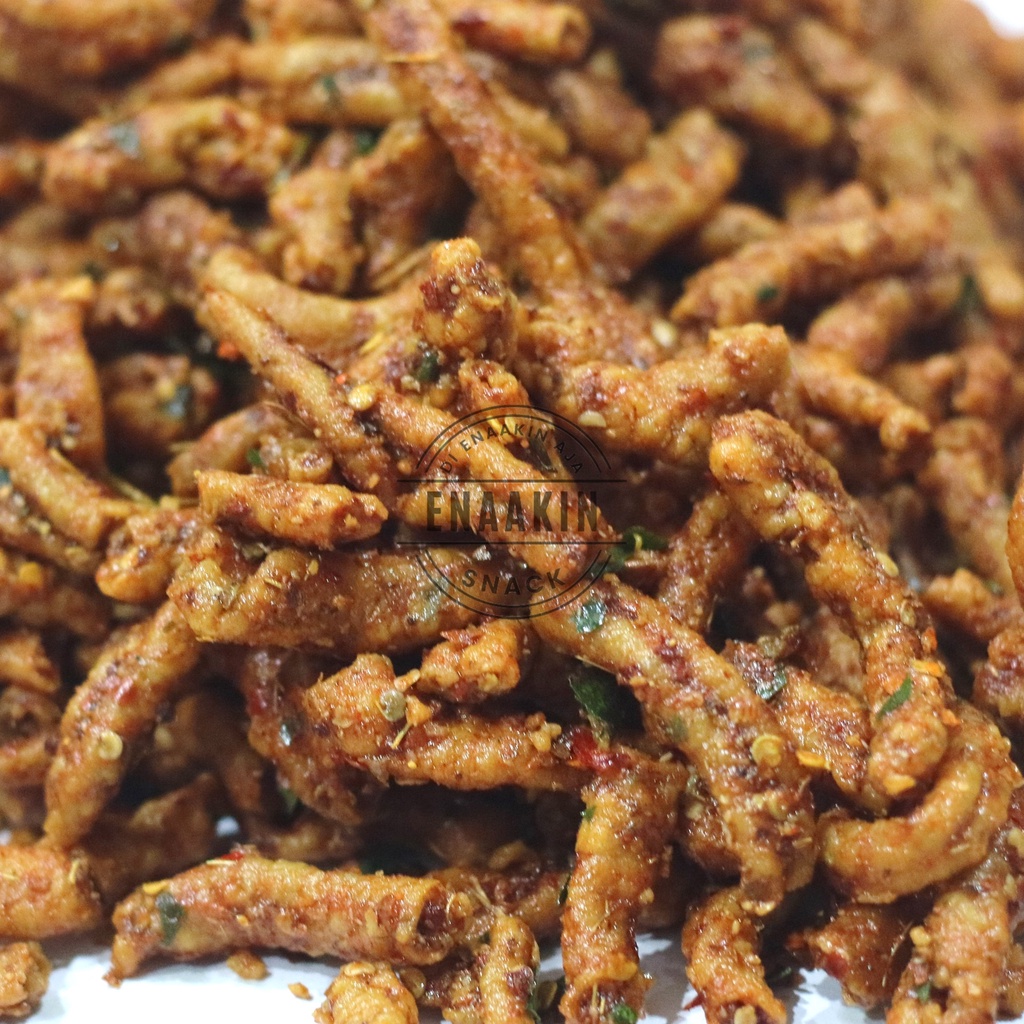 

Keripik Usus Ayam Crispy Gurih Pedas Cikruh Extra Daun Jeruk 200gr