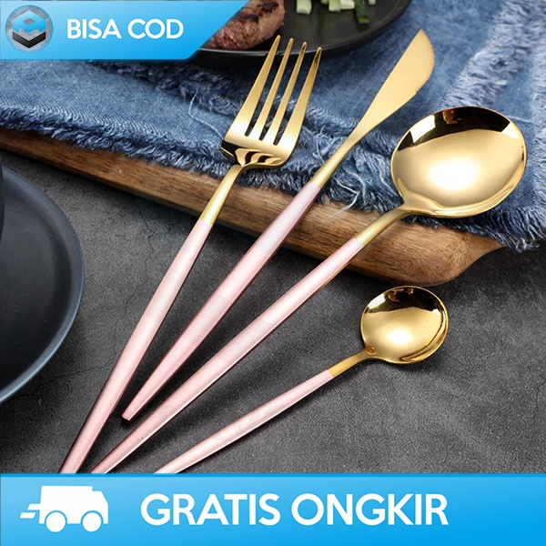 SET ALAT MAKAN SENDOK GARPU PISAU DESAIN ELEGAN MEWAH STAINLESS STEEL