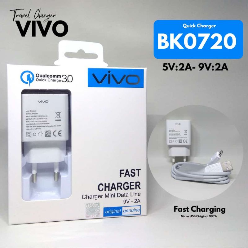 Charger Carger Vivo Fast Charging Original 100% - Travel Quick Charger Vivo V5 V5S V7 Y65 Y69 Ori