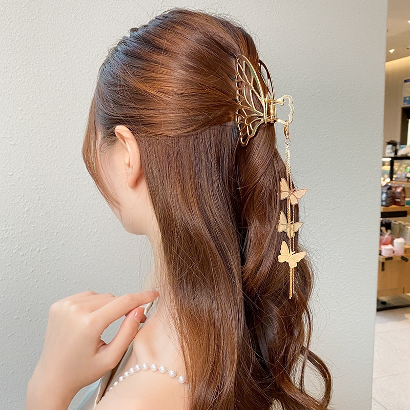 Jedai Logam Kupu Kupu dengan Jurai 3 Kupu Kupu Jepit Rambut Alloy dengan Bandul Salon Bahan Besi Motif Butterfly Metal