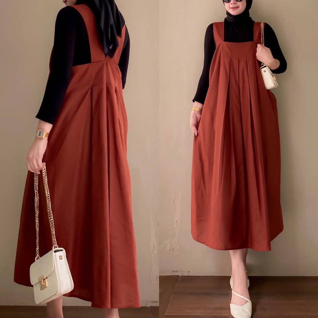 Alila Overall Panjang Crinkle Baju Atasan Wanita Kekinian Fashion Muslim Midi Dress