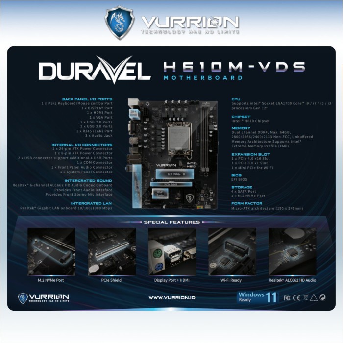 VURRION DURAVEL H610M-VDS / Motherboard H610M - VGD / Mobo H610M