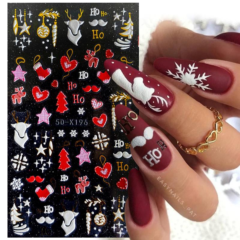 Stiker Kuku Motif Hati Merah Snowflake Santa Claus Natal 5D Untuk Dekorasi Nail Art