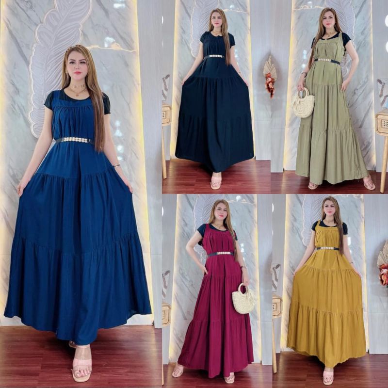 NEW LONGDRESS OVERALL  FREEBELT MUTIARA SUSUN REMPEL SUPER KLOK LEBAR