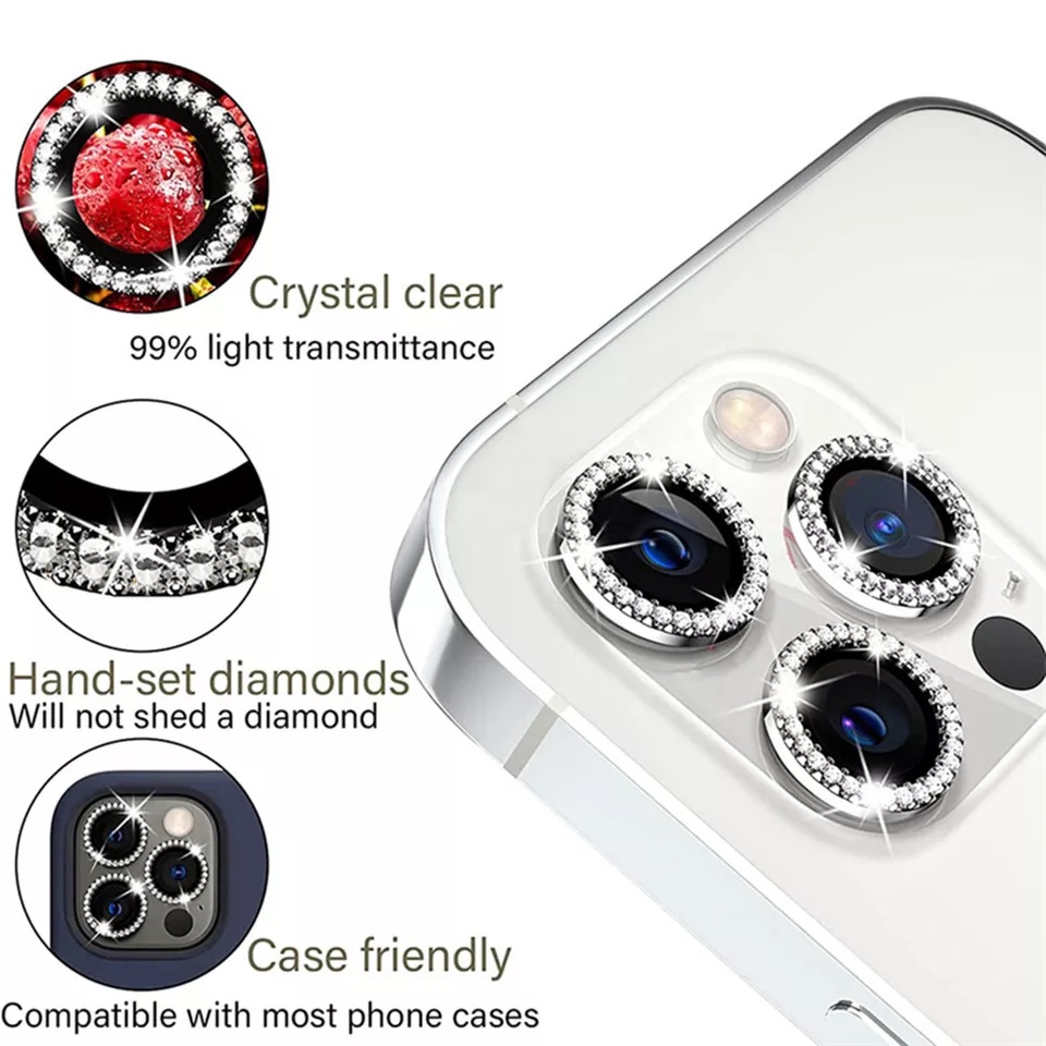 DIAMOND Metal Ring Tempered Glass Camera iphone 13 14 Pro Max 14 PLUS 13 mini kamera protector