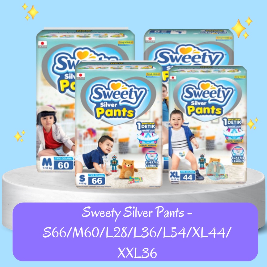 Jual Sweety Silver Pants S66 M60 L28 L36 L54 Xl44 Xxl36 Popok Sekali