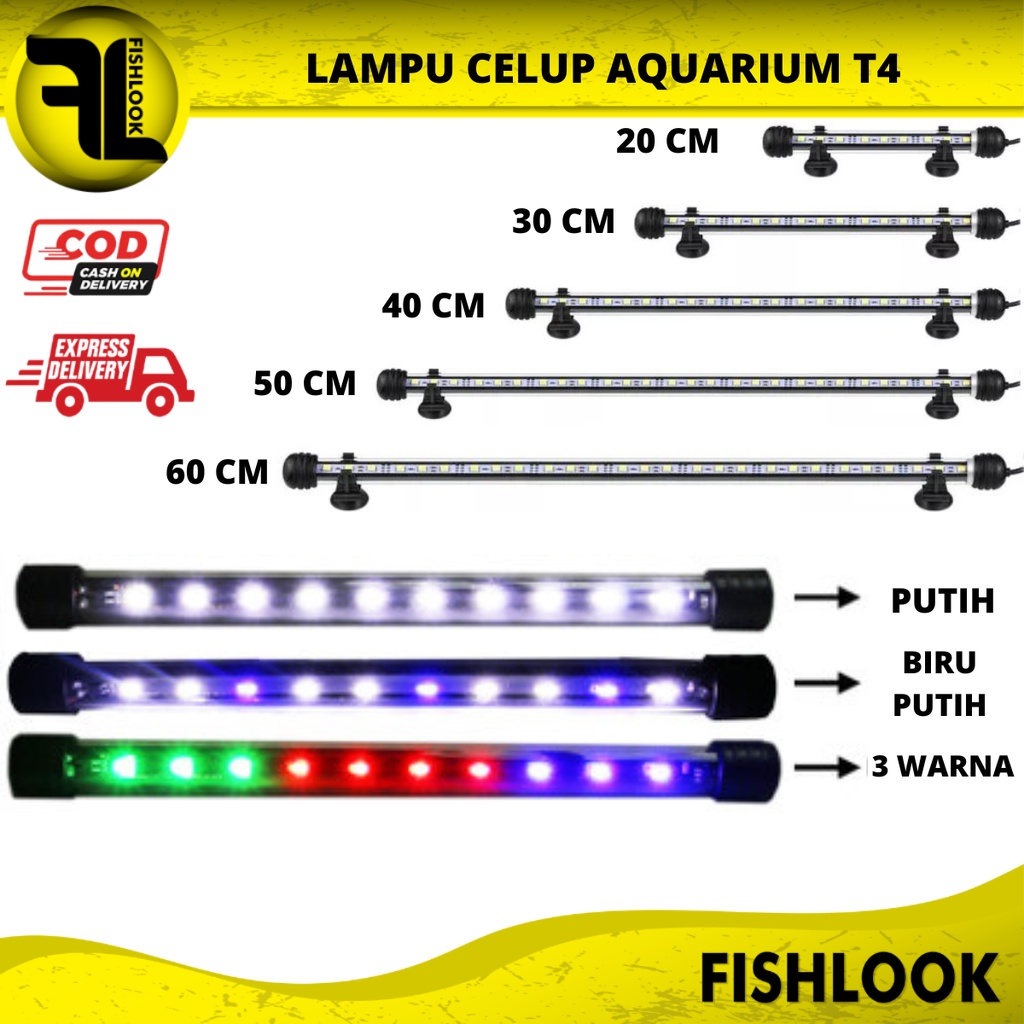 LAMPU CELUP LED AQUASCAPE AQUARIUM T4 20-60CM PUTIH BIRU 3 WARNA DALAM AIR TERBAIK