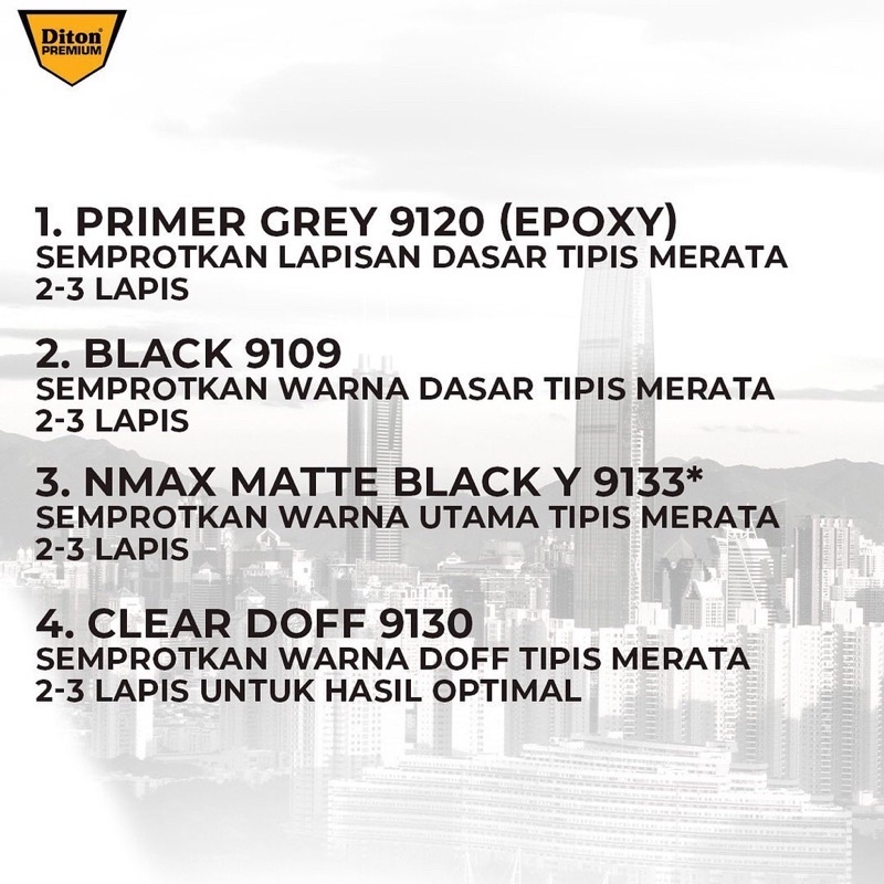 Pilox pylox Cat Semprot DITON PREMIUM Metallic &amp; Pearl WARNA HITAM DOFF Nmax Matte Black Y 9133 * 400ML
