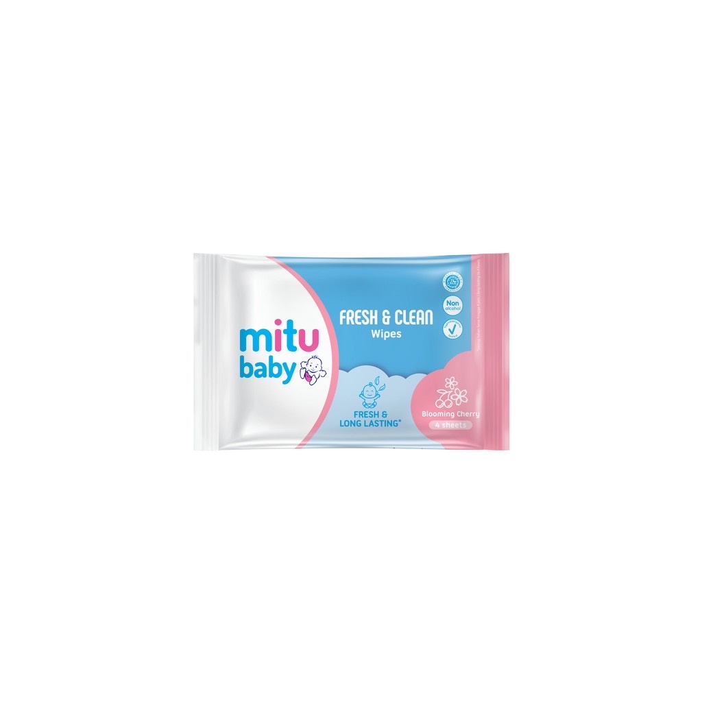 1234OS - Mitu Baby Tissue Antiseptic Refreshing dan Fresh &amp; Clean Pink Blooming Cherry - 4s - Tisu Basah Bayi