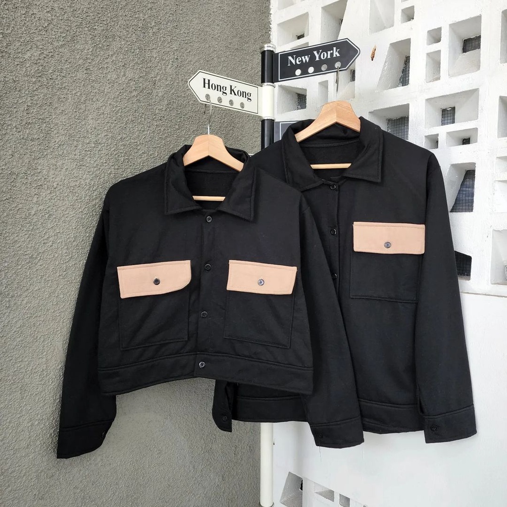 ASHTON COUPLE OVERSIZE DAN CROP JACKET | JACKET WANITA MODEL SAKU KANCING - Jacket Pocket Berkancing Pria Wanita Sweater Oversize | Switer Model Cardigan Fashion Terkini Elegan Dan Casual