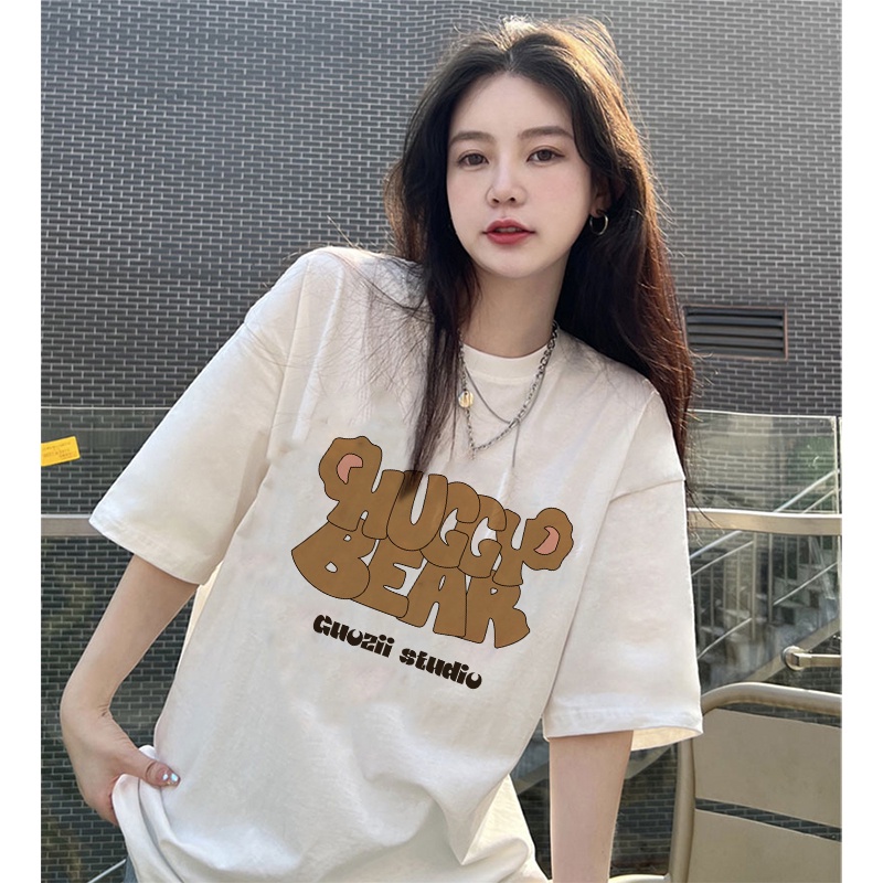 EUNII T-shirt Lengan Pendek Cute Bear Ears Korean Style/Kaos Atasan Wanita/Baju Kaus Oversize Wanita/Kaos Wanita