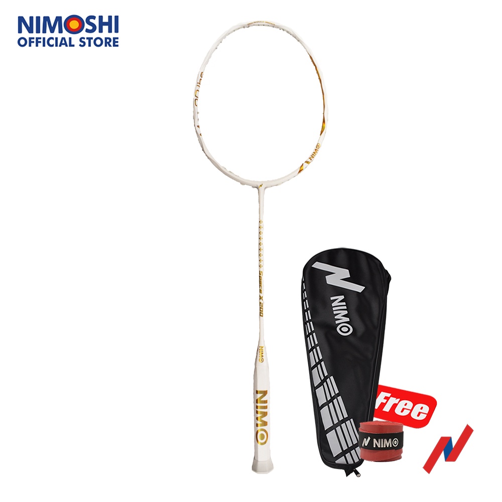 NIMO Raket Badminton SPACEX 200 White Gold + FREE Tas &amp; Grip Wave Pattern
