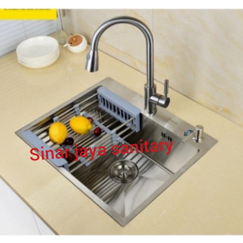 Paket kitchen sink 6045 + kran tarik panas dingin stainless 304 &quot;ORIGINAL&quot; / kitchen sink 60cm