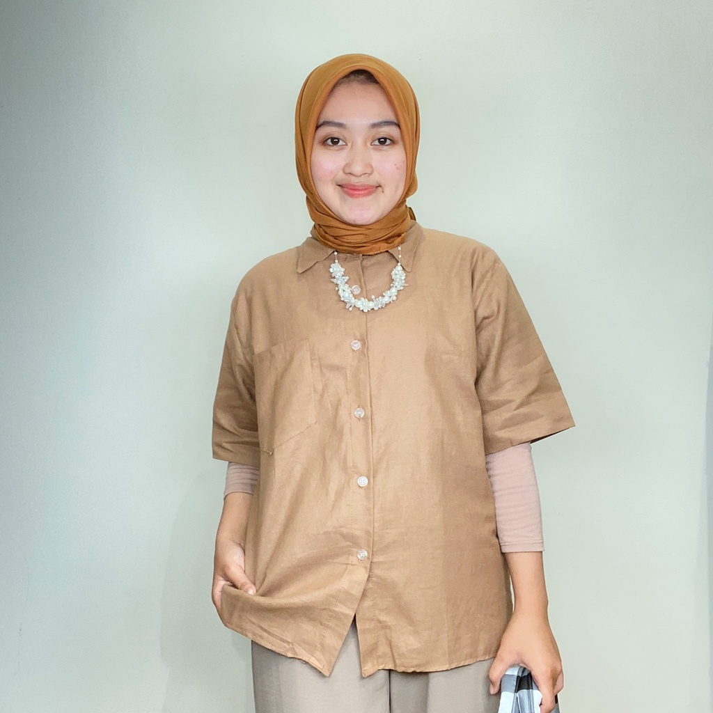 KEMEJA LINEN SINGLE POCKET UNISEX - ATASAN WANITA PRIA