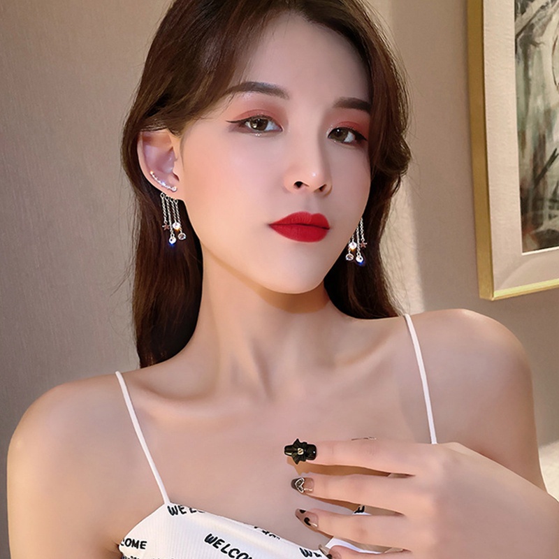Fancyqube Anting Juntai 925 Sterling Silver Model Bintang Rumbai Untuk Wanita