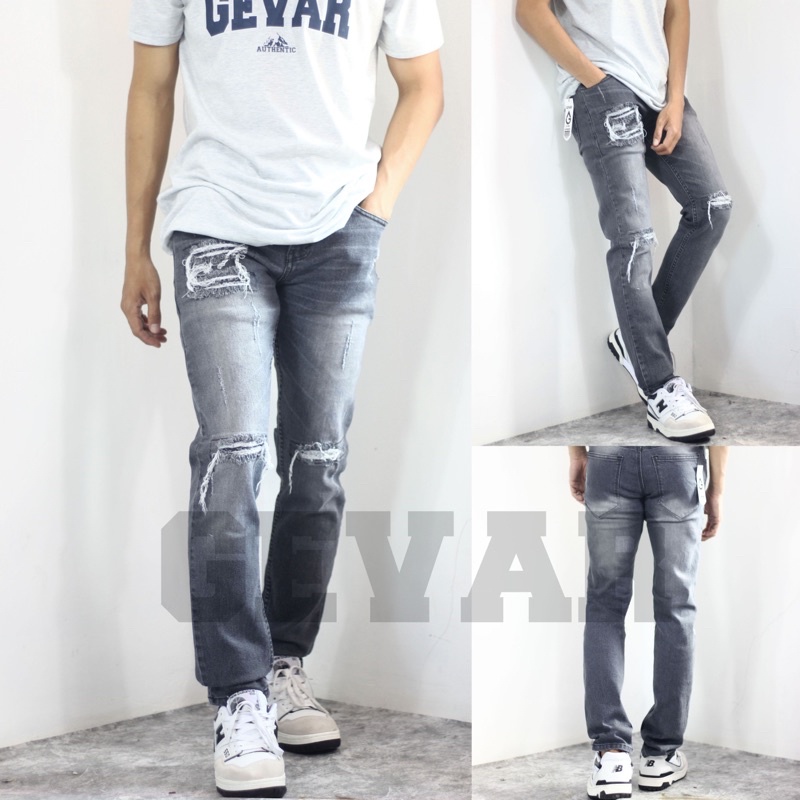 GEVAR Celana Jeans Sobek Scrub Ripped Sobek Premium