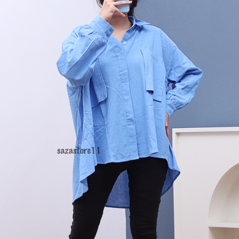 Gea Top - Kemeja Oversize Linen Wanita - Linen Crinkle Shirt - Atasan Wanita Lengan Panjang