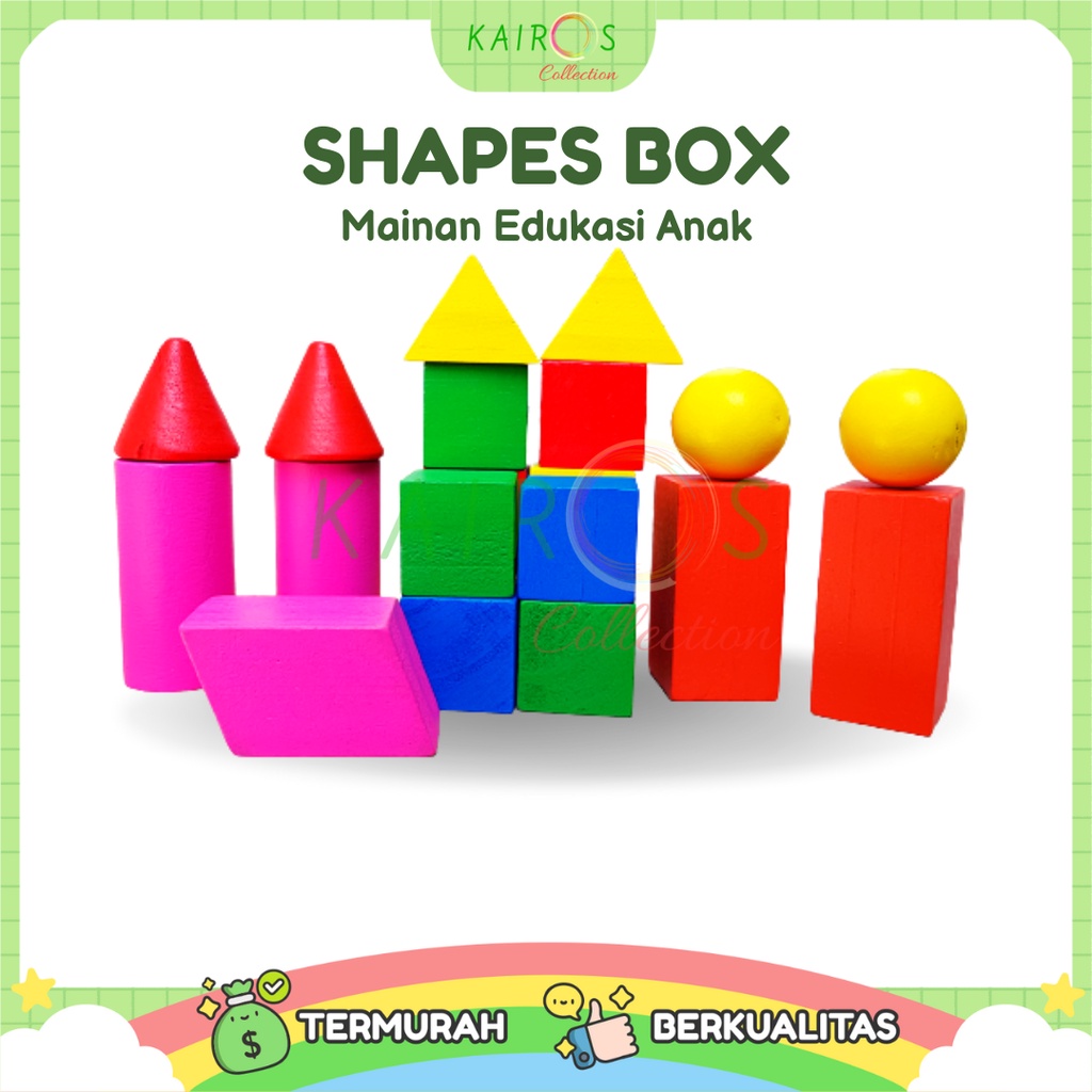 Mainan Edukasi Anak Balok Kayu Susun Aneka Bentuk Shapes Box