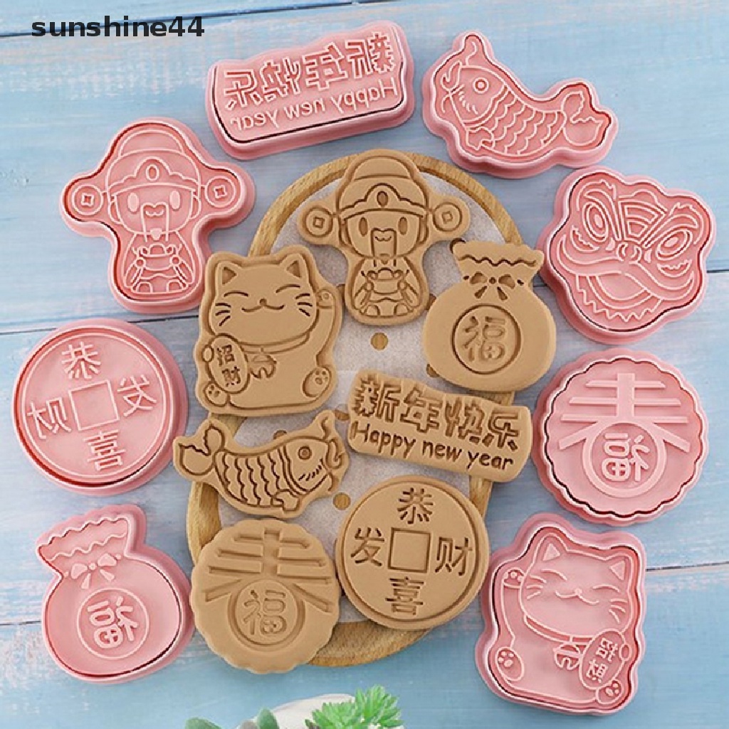 Sunshine 8Pcs Cetakan Kue / Biskuit Bentuk Kartun Festival Musim Semi 3D