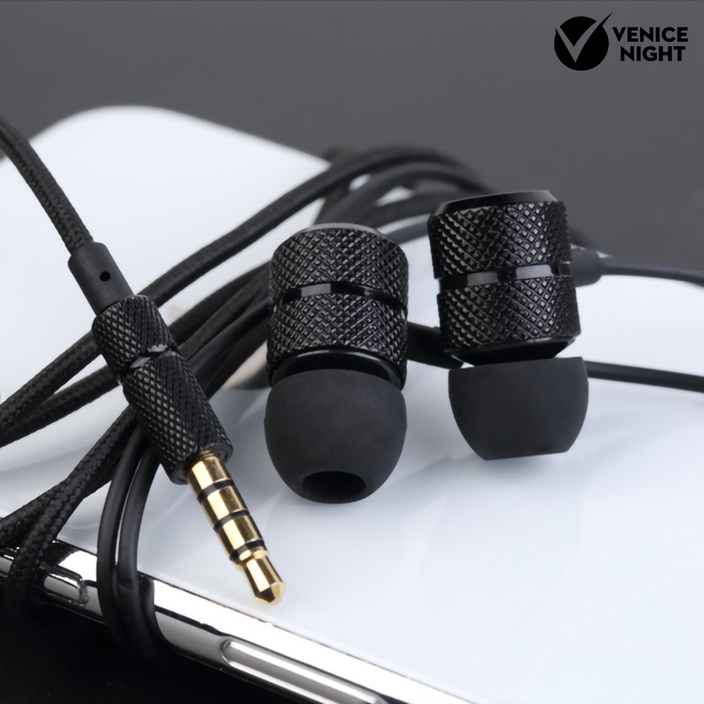 (VNEP) (Berkabel) Earphone Ramah Kulit Peredam Kebisingan Metal Body In-ear Nylon Braided Earbuds untuk Olahraga