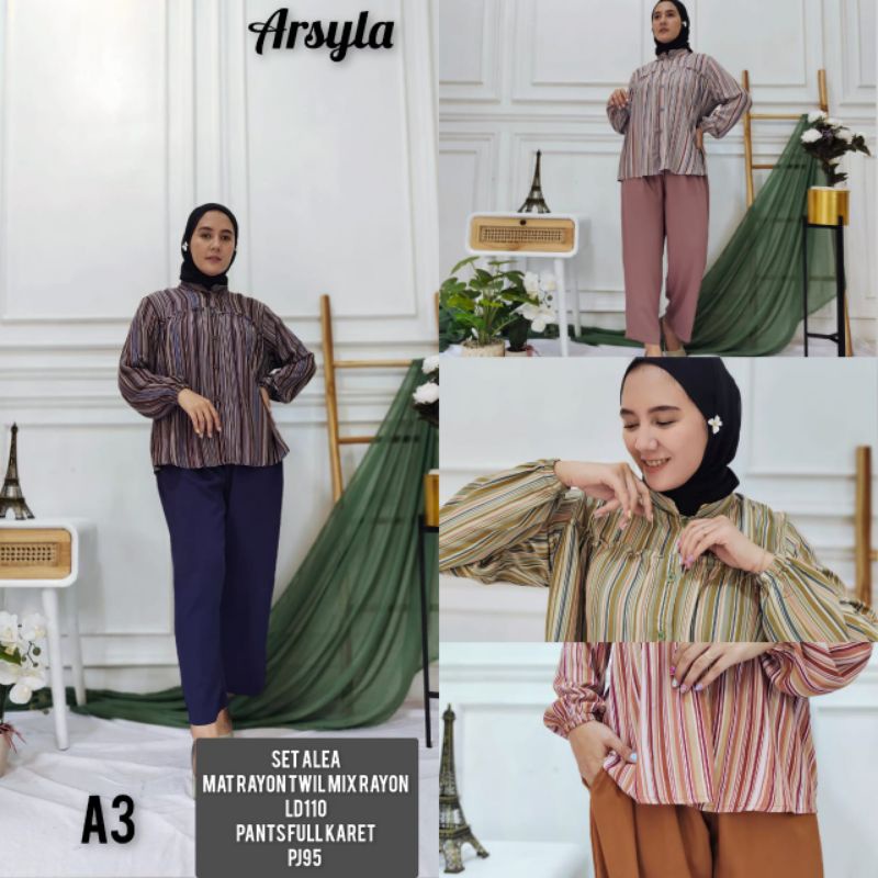 ANDIN SET//SETELAN ARSYLA KOMBINASI//SETCEL WANITA DEWASA RAYON TWILL MOTIF TEBARU