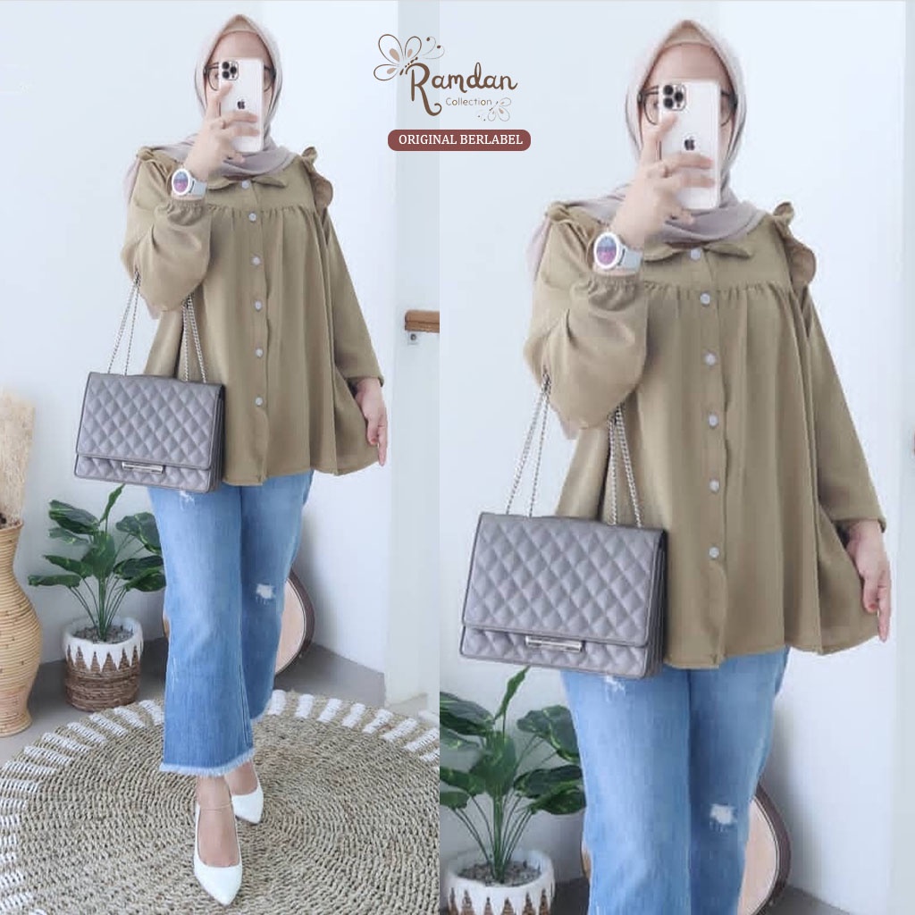 Ramdan Collection | Caleo Blouse Jumbo Ld 120 Crinkle Airflow Premium Atasan Wanita Korean Style Lengan Panjang Kekinian Atasan Import Anak Perempuan Fashion Muslim Bahan Rayon Kemeja Baju Wanita Blus Busui Friendly Korean