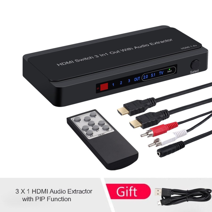 HDMI switch 3 in 1 (3 input) - Support 4K & PIP with Audio Extractor
