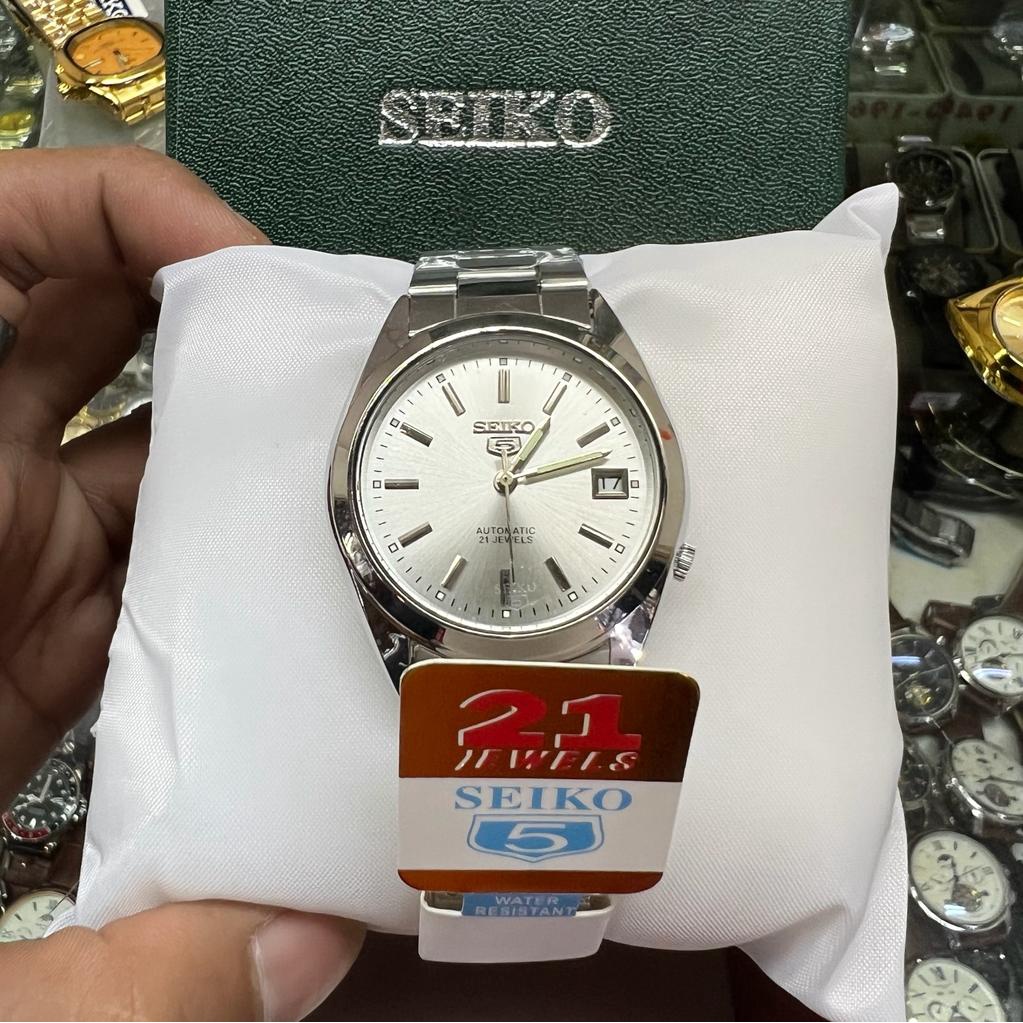 Real Pict.. Jam Tangan Seiko 5 Automatic 21 Jewels Dial Stainless Steel Full Silver