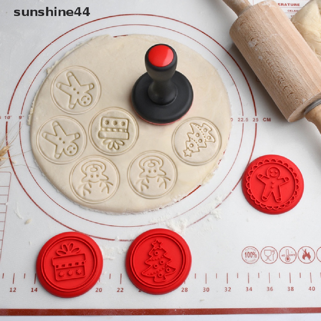 Sunshine 5Pcs Cetakan Stempel Emboss Fondant Tema Natal Untuk Dekorasi Kue DIY