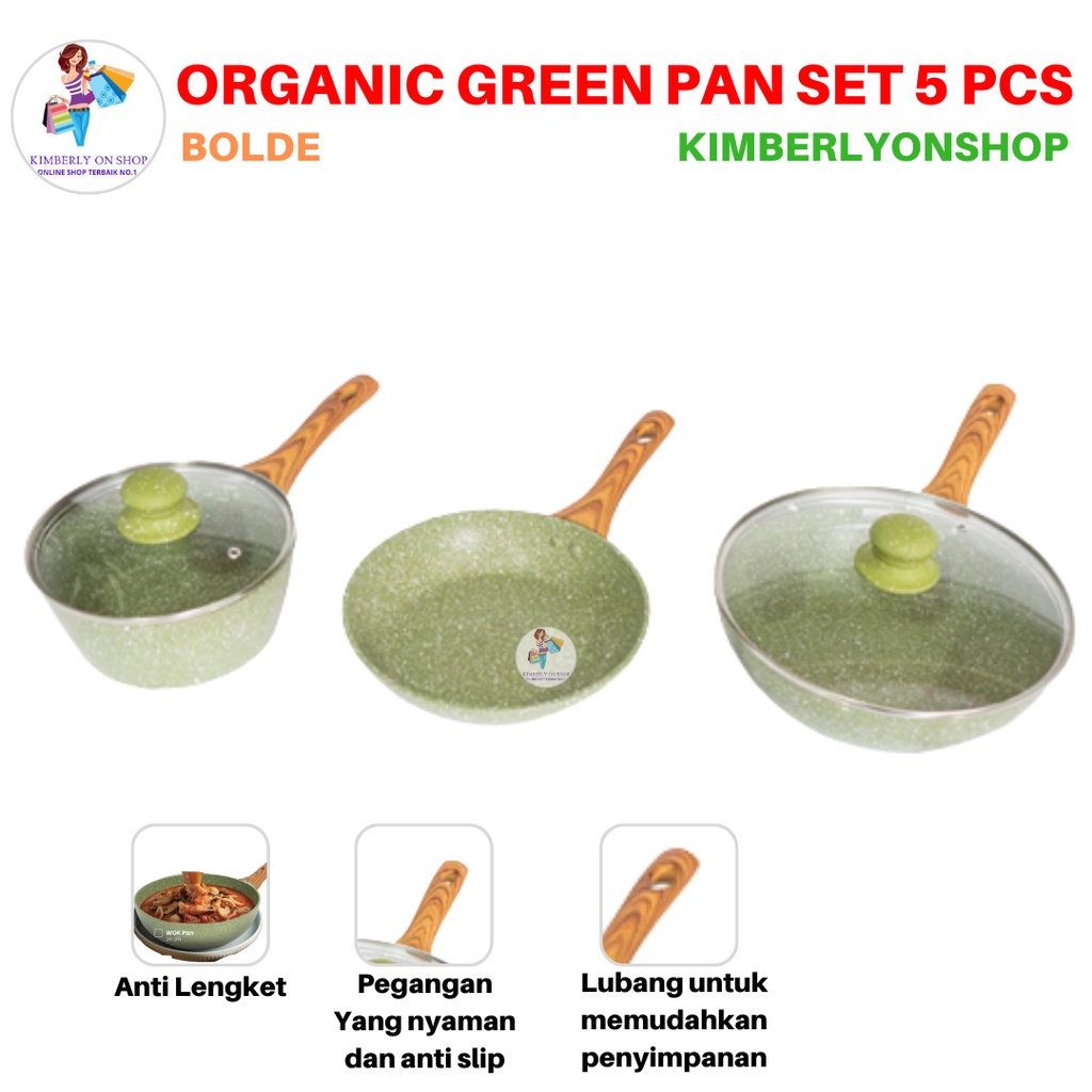 PANCI WAJAN SET ORGANIC GREEN PAN COOKWARE 5 PCS BOLDE