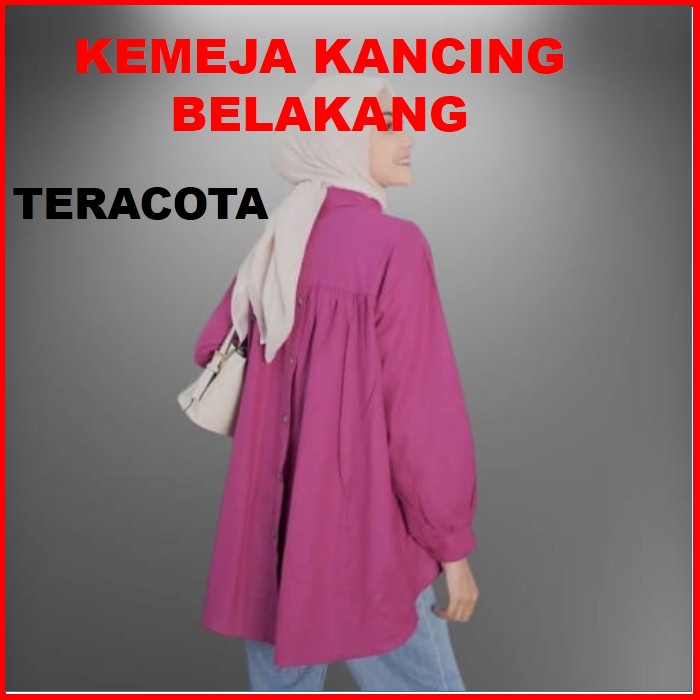 Kemeja Hem Atasan Wanita Kancing Belakang Lengan Panjang L Warna Terracotta 817