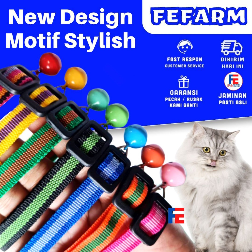 Kalung Kucing Lonceng 14mm Gelang Kucing Stripe Lonceng Doff FEFARM