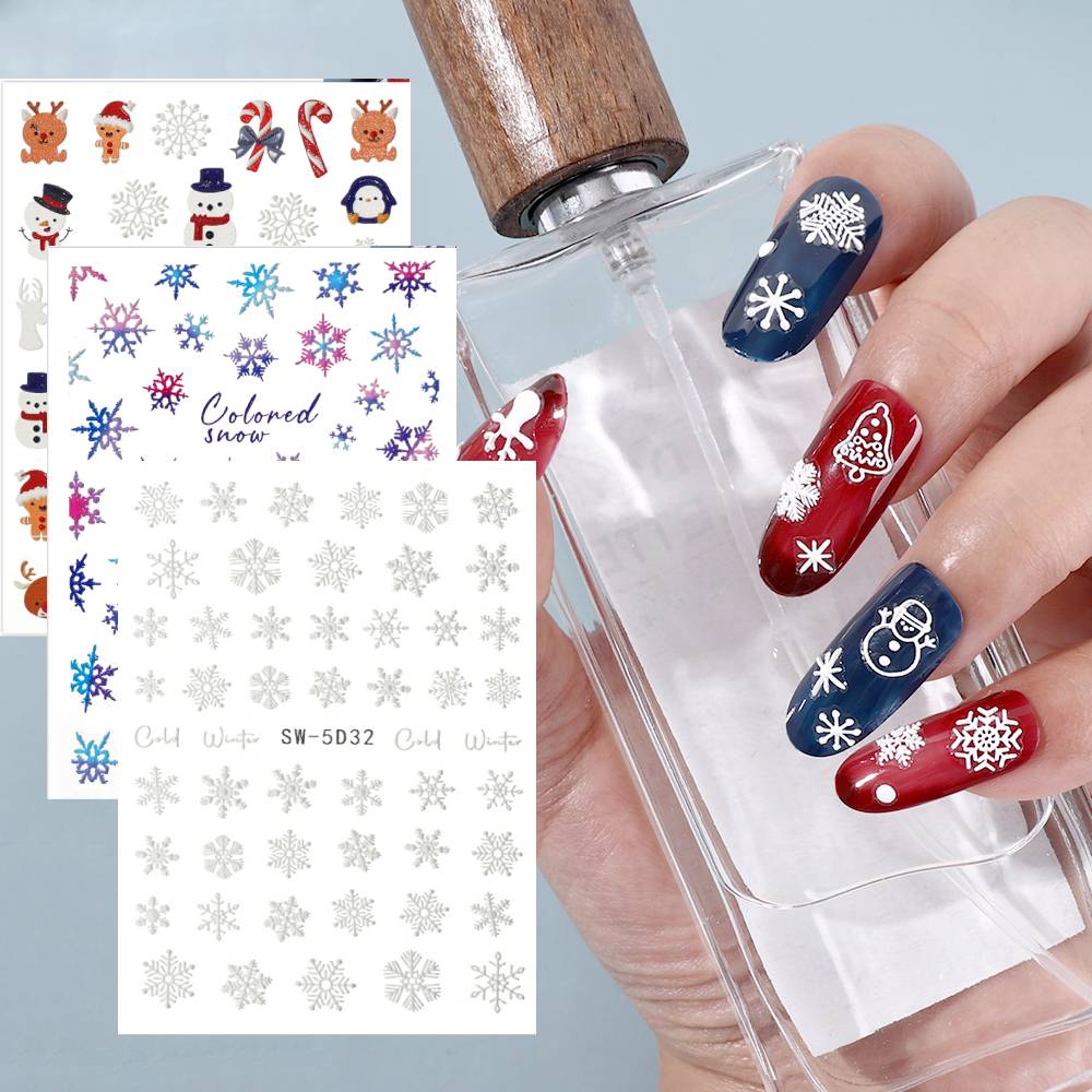 Stiker Kuku 5D Motif Kepingan Salju Untuk Dekorasi Nail Art