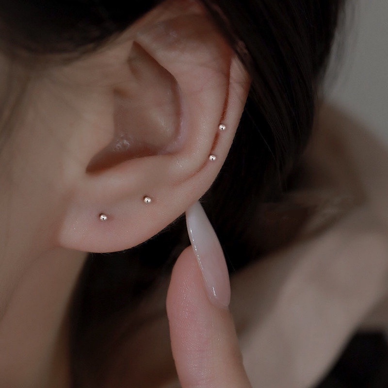 Papaozhu ins Trendi S925 Sterling Silver Bola Kecil Stud Anting Untuk Wanita Perempuan Hypoallergenic Piercing Cartilage Earring Perhiasan