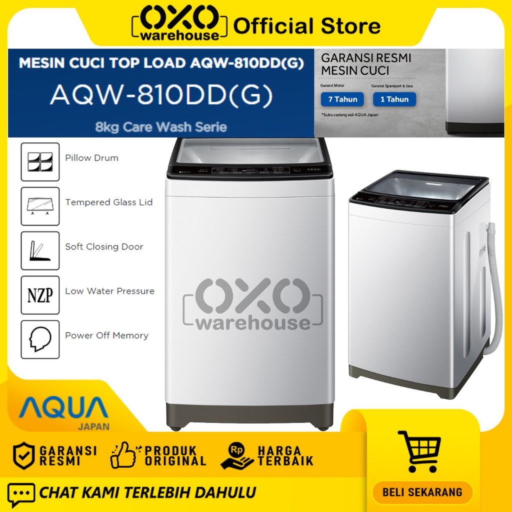 AQUA Mesin Cuci AQW-810DD (G) 8 Kg 1 Tabung Top Loading Low Watt Garansi Resmi