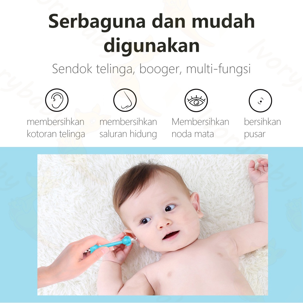 Ivorybaby 2in1Booger tool Kartun Boogertool pembersih telinga dan hidung bayi