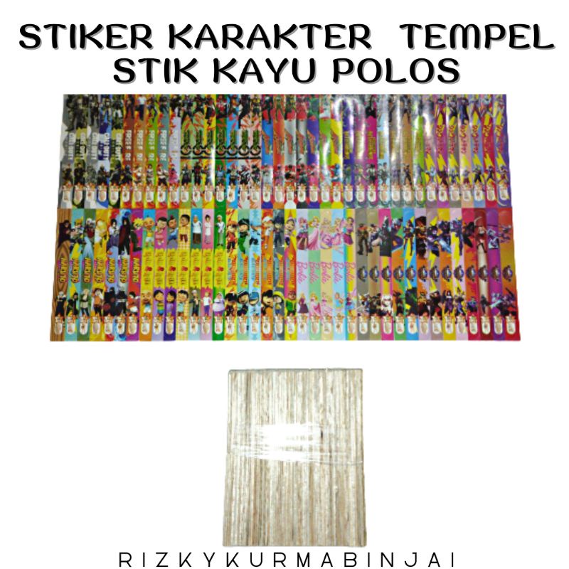 

76KARAKTER STIKER TEMPELAN STIK MAINAN ANAK/ STIK ES KRIM KAYU POLOS