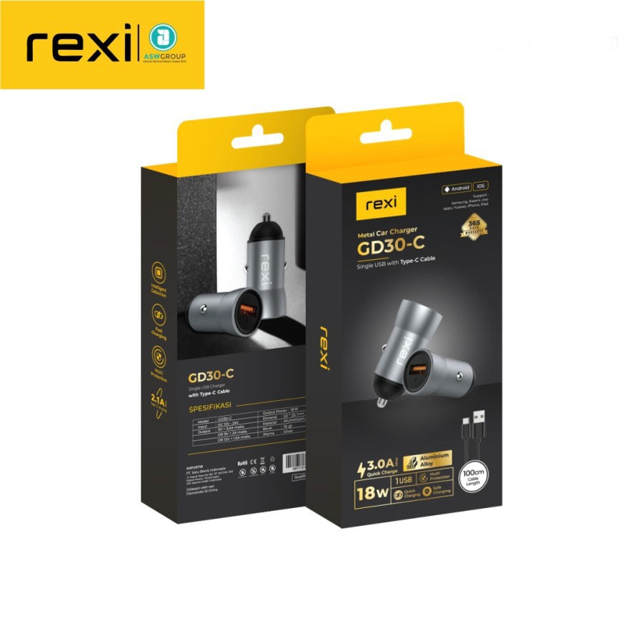 CAR CHARGER REXI TYPE C QC3.0 3A 18W GD30-C