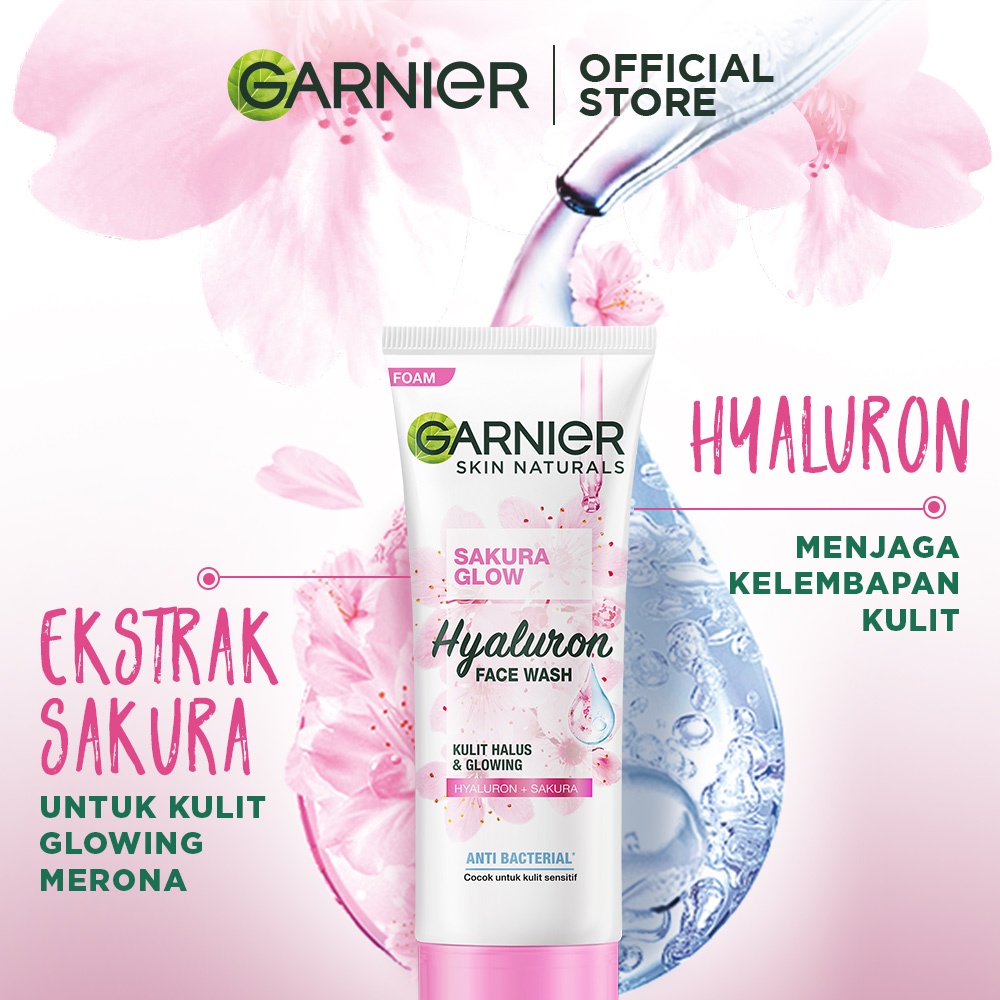 Garnier Sakura Glow Hyaluron Face Wash Pembersih Wajah - 100 ml