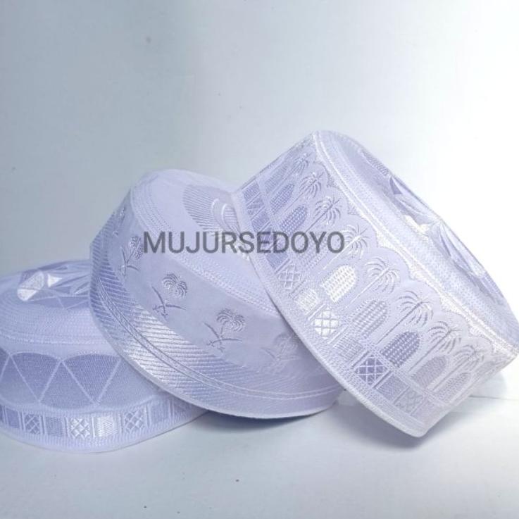 ⇫ Peci Kain Kopiah Bulat Bugis Madinah Putih Haji ふ