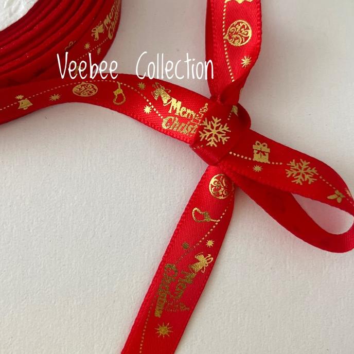 

Pita natal kain rol 1cm / christmas ribbon/ pita bingkisan hampers