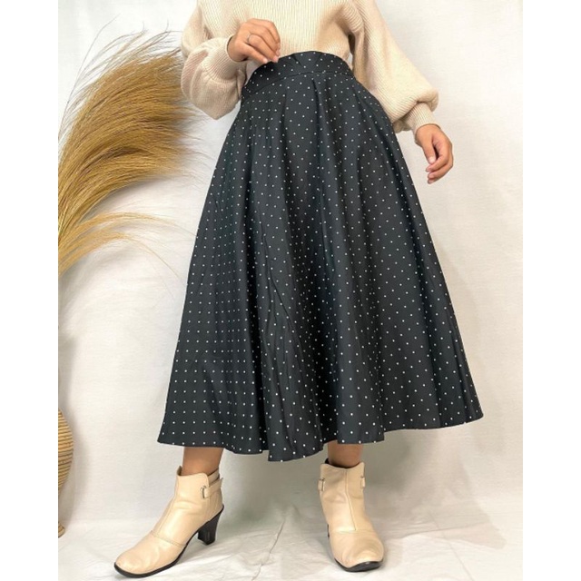 UNIQLO Black Polkadot Skirt Rok Hitam Size M