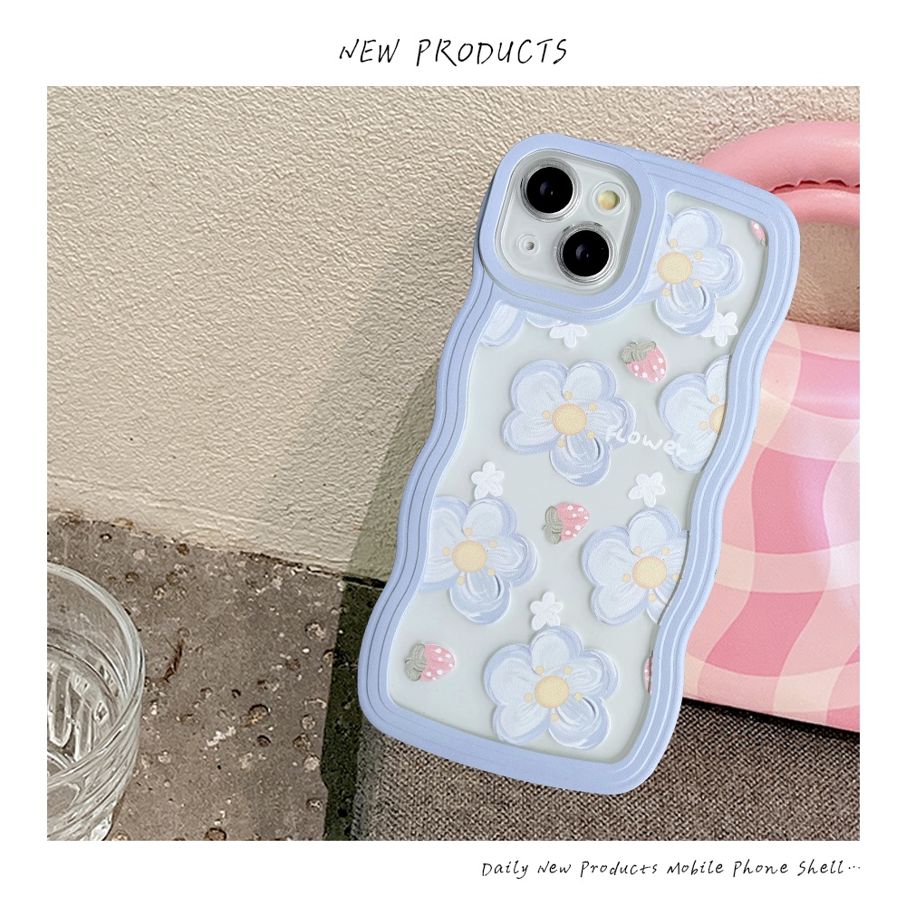 Case Redmi 12C 9A 10A 10C A1+9 10 9T 9C Nfc10 Redmi Note8 Note10 11 Pro+10s 9 Pro Note 11s 10 Pro Max Frame Gelombang Fresh Strawberry Flowers Shockproof Full Back Soft Case Cover