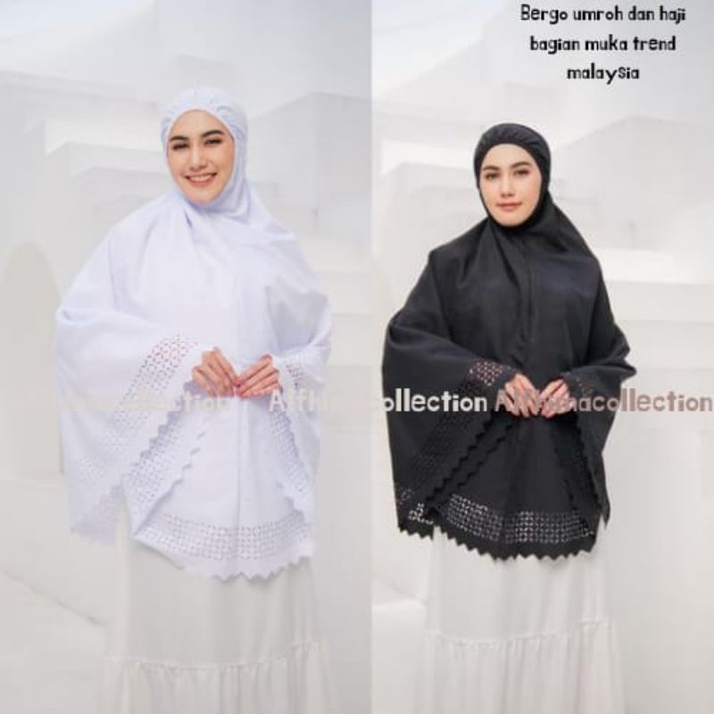 BERGO UMROH HAJI BAHAN KATUN PREMIUM HIJAB JUMBO BERSAKU/BERGO BANDANA UMROH/BERGO LASERCUT UMROH
