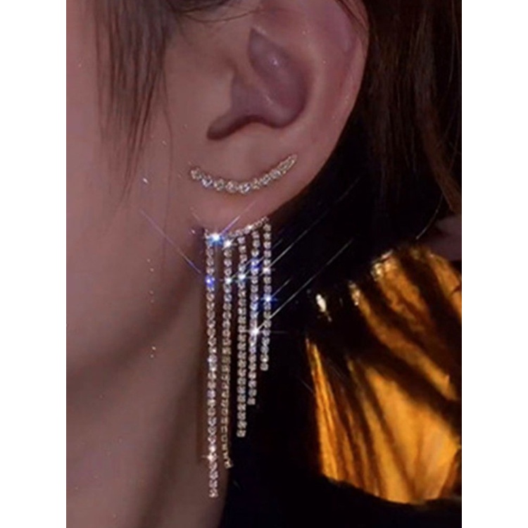 Fancyqube Sepasang Anting Juntai Kristal Rumbai Bahan 925 Silver Untuk Perhiasan Pernikahan Wanita