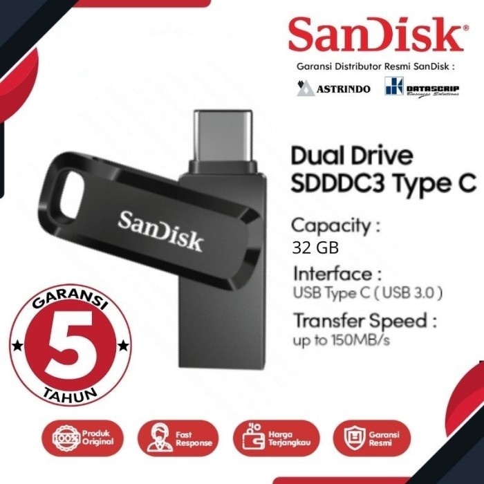 SanDisk Flashdisk OTG 32GB Ultra Dual Drive Go OTG 32 GB USB Type C SDDDC3