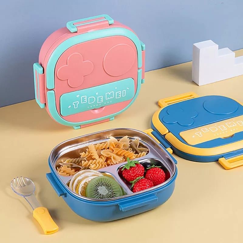 TEDEMEI SET KOTAK MAKAN ANAK STAINLESS 304 KIDS LUNCH BOX SET PREMIUM SEKAT 3 (JAYA ACC)