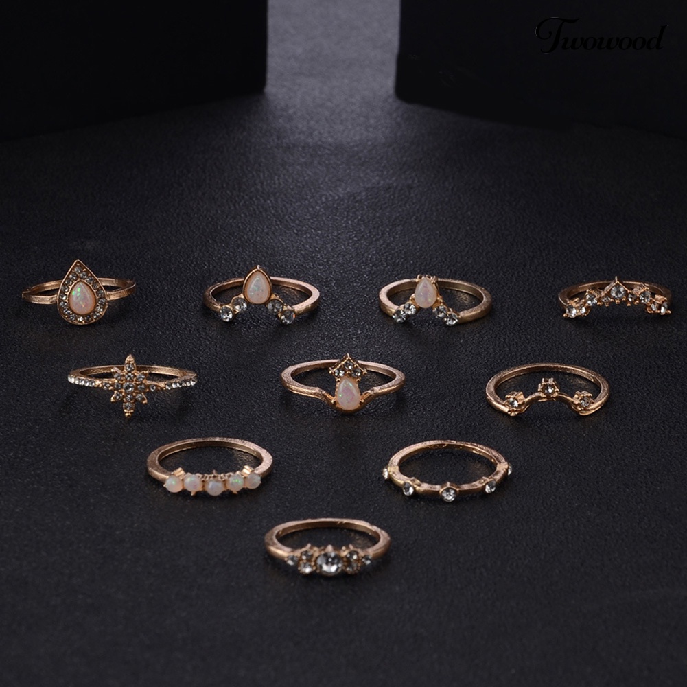 10pcs / Set Cincin Buku Jari Aneka Bentuk Warna Silver Untuk Wanita